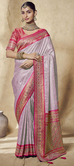 Purple and Violet color Saree in Jacquard fabric with Zircon work