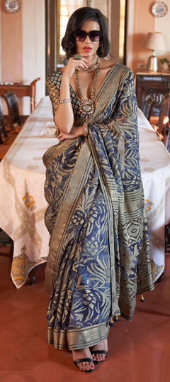 Blue color Saree in Georgette fabric with Printed work
