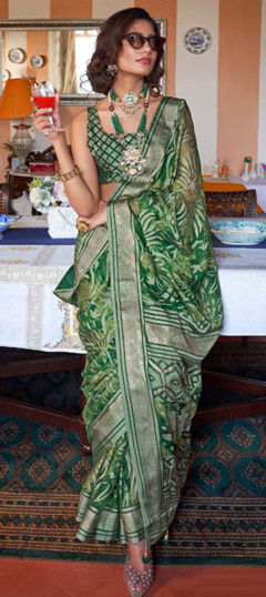 Green color Saree in Georgette fabric with Printed work
