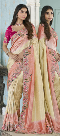 Pink and Majenta color Saree in Jacquard fabric with Sequence, Stone, Thread, Zari work