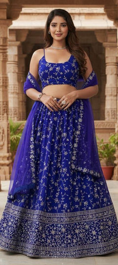 Blue color Lehenga in Georgette fabric with Embroidered, Sequence, Thread, Zari work
