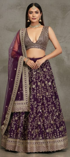 Purple and Violet color Lehenga in Georgette fabric with Embroidered, Sequence, Thread, Zari work