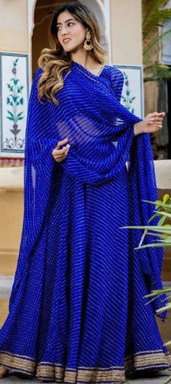 Blue color Lehenga in Georgette fabric with Printed work