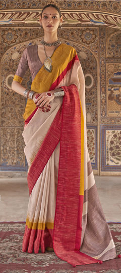 Beige and Brown color Saree in Art Silk fabric with Printed work