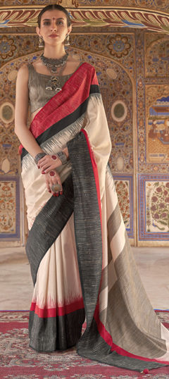 Beige and Brown color Saree in Art Silk fabric with Printed work