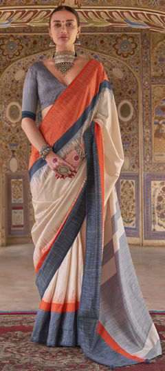 Beige and Brown color Saree in Art Silk fabric with Printed work