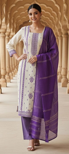 Beige and Brown, Green color Salwar Kameez in Jacquard fabric with Printed work