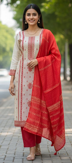 Beige and Brown, Purple and Violet color Salwar Kameez in Jacquard fabric with Printed work