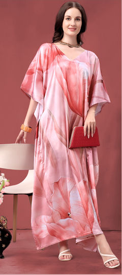 Multicolor color Kaftan in Satin fabric with Digital Print, Floral work