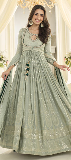 Green color Gown in Georgette fabric with Embroidered, Sequence work