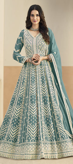 Blue color Salwar Kameez in Faux Georgette fabric with Embroidered, Sequence work