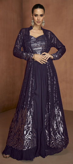 Purple and Violet color Salwar Kameez in Georgette fabric with Embroidered work