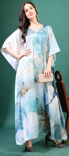 Multicolor color Kaftan in Satin fabric with Digital Print, Floral work