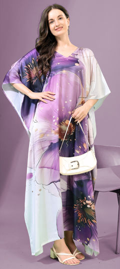 Multicolor color Kaftan in Satin fabric with Digital Print, Floral work