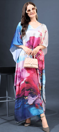 Multicolor color Kaftan in Satin fabric with Digital Print, Floral work