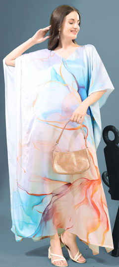 Multicolor color Kaftan in Satin fabric with Digital Print, Floral work
