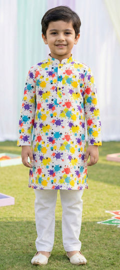 Multicolor color Boys Kurta Pyjama in Cotton fabric with Digital Print work