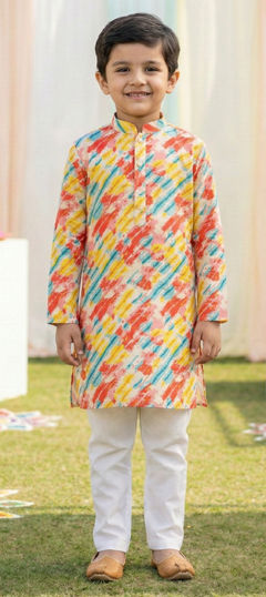 Multicolor color Boys Kurta Pyjama in Cotton fabric with Digital Print work