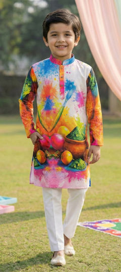 Multicolor color Boys Kurta Pyjama in Cotton fabric with Digital Print work