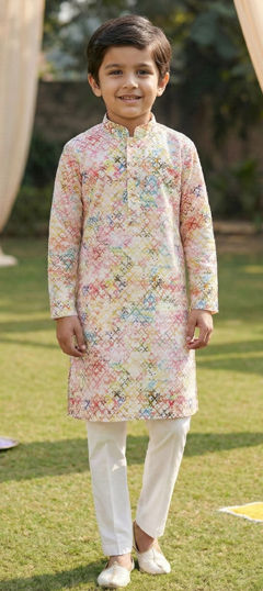 Multicolor color Boys Kurta Pyjama in Cotton fabric with Digital Print work