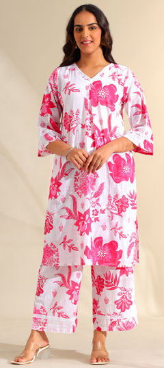 Pink and Majenta color Salwar Kameez in Cotton fabric with Foil Print work