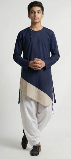Blue color Boys Indo-Western in Blended Cotton fabric with Thread work