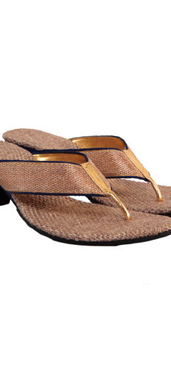 Beige and Brown color Women Shoes in Jute fabric with Thread work