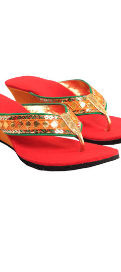 Red and Maroon color Women Shoes in Fancy Fabric fabric with Gota Patti work