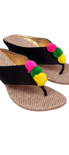 Black and Grey color Women Shoes in Jute fabric with Fancy Work work