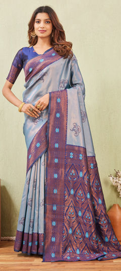 Blue color Saree in Art Silk fabric with Weaving work