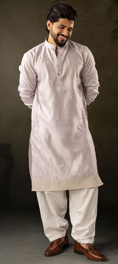 Purple and Violet color Kurta Pyjamas in Rayon fabric with Embroidered work