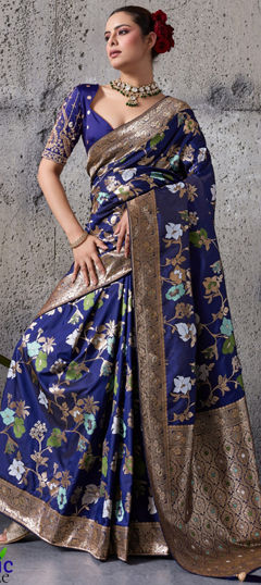 Blue color Saree in Banarasi Silk fabric with Weaving work