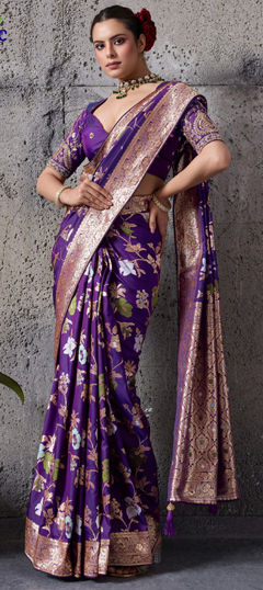 Purple and Violet color Saree in Banarasi Silk fabric with Weaving work