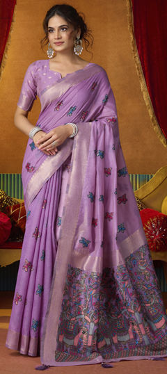 Purple and Violet color Saree in Cotton fabric with Weaving work