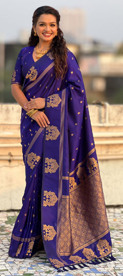 Blue color Saree in Silk fabric with Weaving work