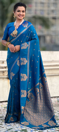 Blue color Saree in Silk fabric with Weaving work