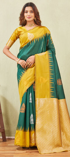 Green, Yellow color Saree in Art Silk fabric with Weaving work