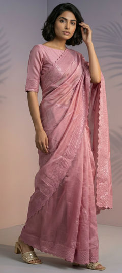 Pink and Majenta color Saree in Silk fabric with Weaving work