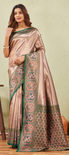 Green, Pink and Majenta color Saree in Art Silk fabric with Weaving work
