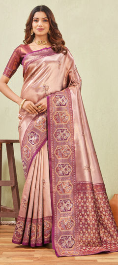 Beige and Brown, Purple and Violet color Saree in Art Silk fabric with Weaving work