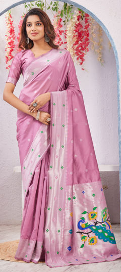 Pink and Majenta color Saree in Art Silk fabric with Weaving work