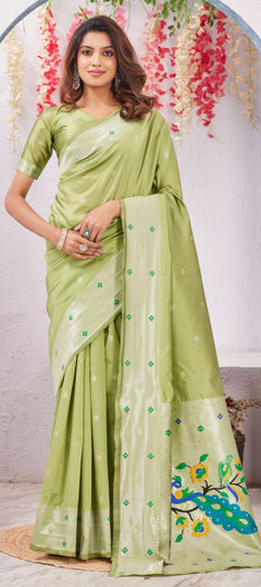 Green color Saree in Art Silk fabric with Weaving work