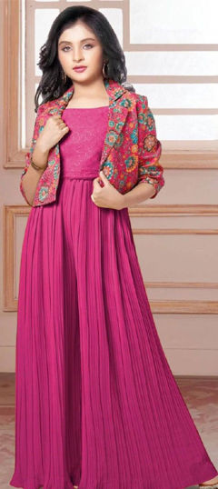 Pink and Majenta color Kids Salwar in Georgette fabric with Printed work