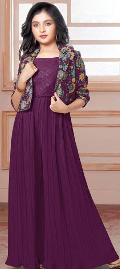 Purple and Violet color Kids Salwar in Georgette fabric with Printed work