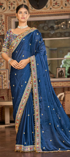 Blue color Saree in Georgette fabric with Embroidered, Sequence work