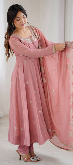 Pink and Majenta color Salwar Kameez in Silk fabric with Embroidered, Sequence work