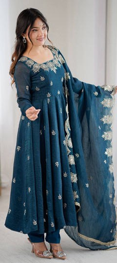 Blue color Salwar Kameez in Silk fabric with Embroidered, Sequence work