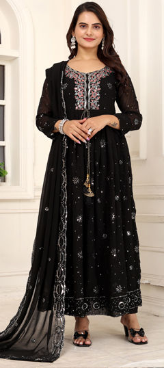 Black and Grey color Salwar Kameez in Faux Georgette fabric with Sequence work