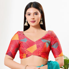 Red and Maroon color Blouse in Brocade fabric with Weaving work