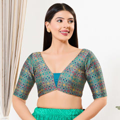 Blue color Blouse in Brocade fabric with Weaving work